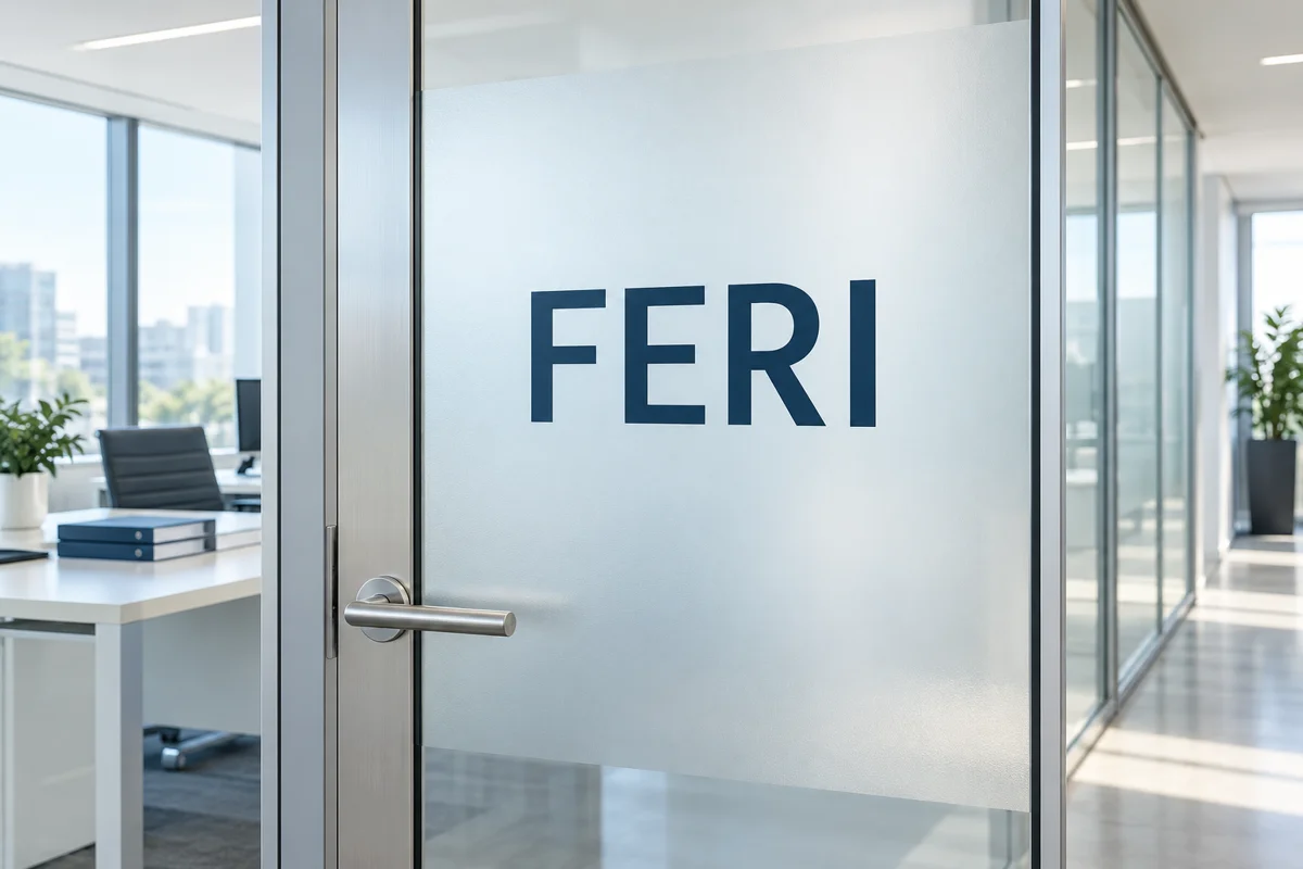 FERI yazılı cam ofis kapısı; temsili hizmet görseli